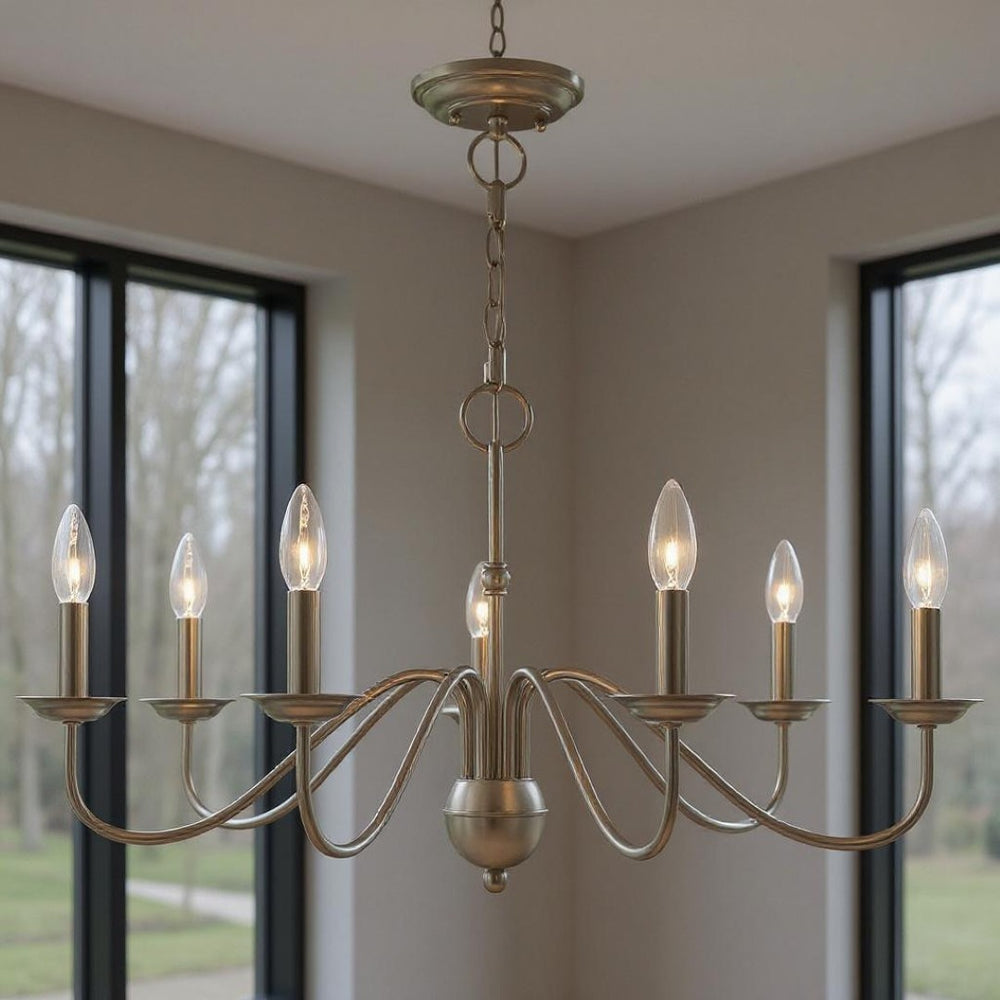 HomeRoots Seven Light Dimmable Chandelier: Modern Steel Shades for Stylish Ambiance in Any Space 687769
