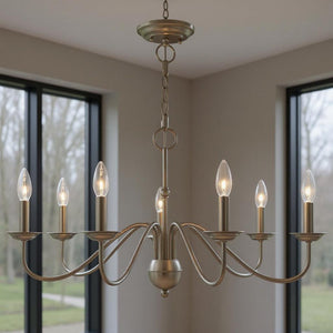 HomeRoots Seven Light Dimmable Chandelier: Modern Steel Shades for Stylish Ambiance in Any Space 687769