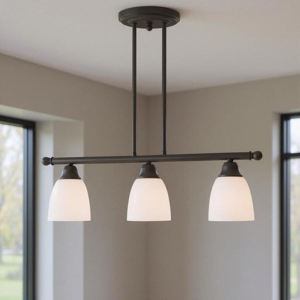 HomeRoots Bronze Three-Light Dimmable Chandelier with Unique Cylinder Shades for Modern Spaces and Ambiance 687773