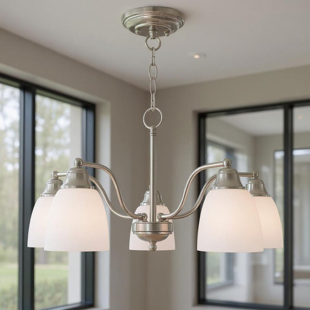 HomeRoots Five Light Dimmable Chandelier - Modern Cylindrical Design for Stylish Ambiance in Any Room 687775
