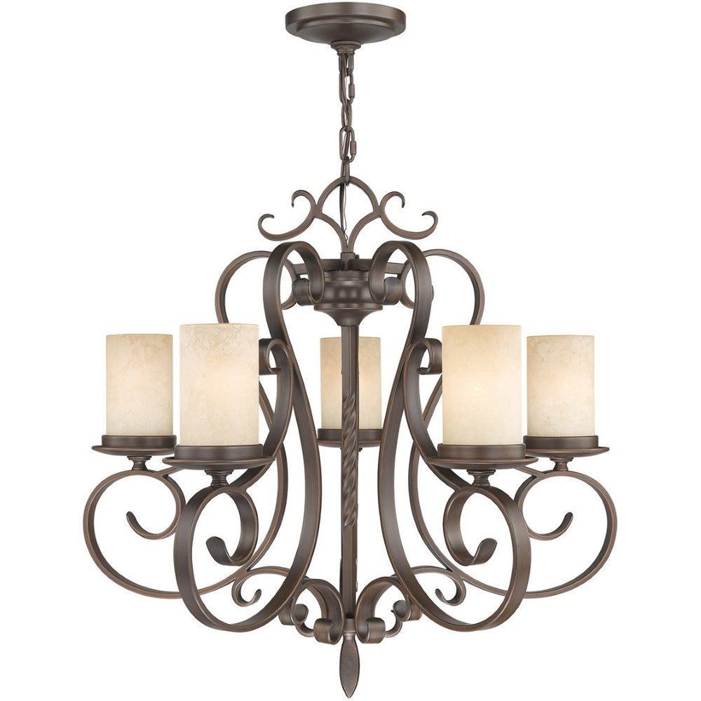 HomeRoots Five Light Dimmable Chandelier - Modern Steel Shades for Stylish, Versatile Ambient Illumination 687776