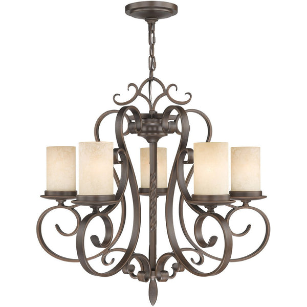 HomeRoots Five Light Dimmable Chandelier - Modern Steel Shades for Stylish, Versatile Ambient Illumination 687776