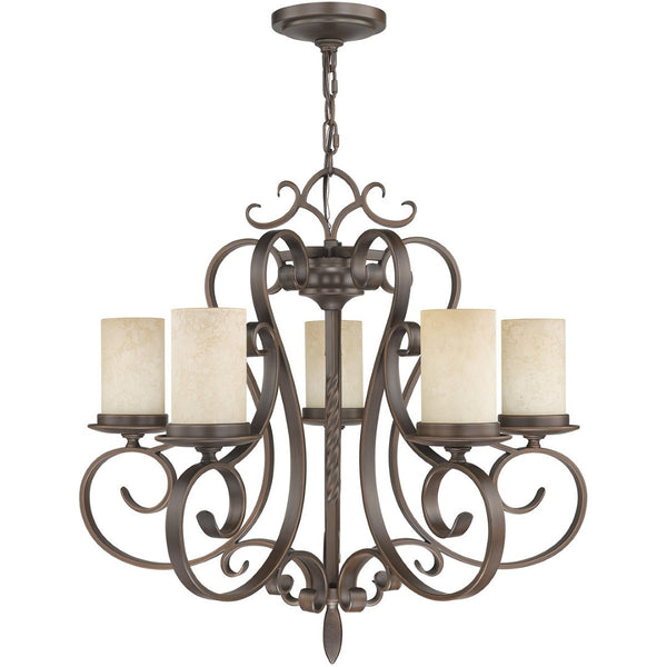 HomeRoots Five Light Dimmable Chandelier - Modern Steel Shades for Stylish, Versatile Ambient Illumination 687776