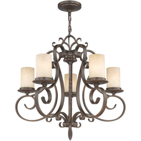 HomeRoots Five Light Dimmable Chandelier - Modern Steel Shades for Stylish, Versatile Ambient Illumination 687776