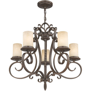 HomeRoots Five Light Dimmable Chandelier - Modern Steel Shades for Stylish, Versatile Ambient Illumination 687776