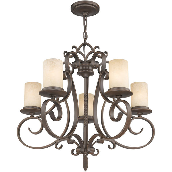 HomeRoots Five Light Dimmable Chandelier - Modern Steel Shades for Stylish, Versatile Ambient Illumination 687776