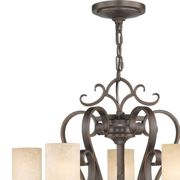 HomeRoots Five Light Dimmable Chandelier - Modern Steel Shades for Stylish, Versatile Ambient Illumination 687776