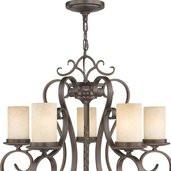 HomeRoots Five Light Dimmable Chandelier - Modern Steel Shades for Stylish, Versatile Ambient Illumination 687776