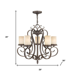 HomeRoots Five Light Dimmable Chandelier - Modern Steel Shades for Stylish, Versatile Ambient Illumination 687776
