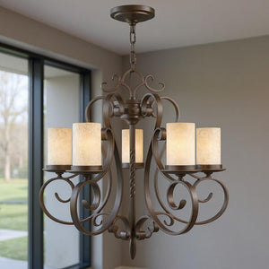 HomeRoots Five Light Dimmable Chandelier - Modern Steel Shades for Stylish, Versatile Ambient Illumination 687776
