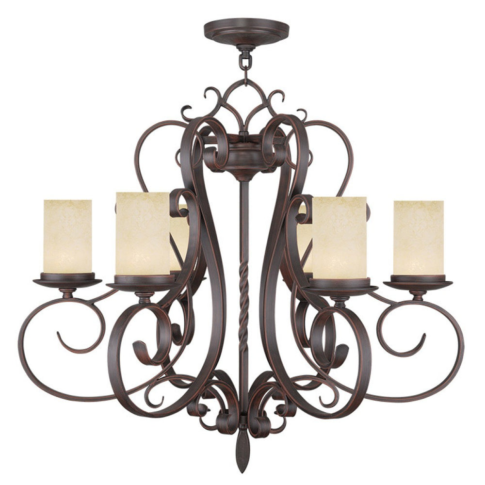 HomeRoots Bronze Six-Light Dimmable Chandelier with Cream Shades – Elegant Metal Design for Any Space 687777
