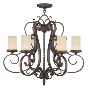 HomeRoots Bronze Six-Light Dimmable Chandelier with Cream Shades – Elegant Metal Design for Any Space 687777