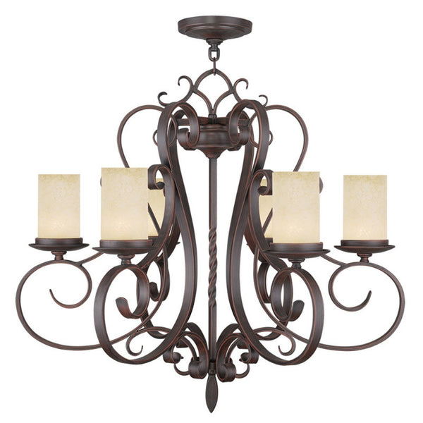 HomeRoots Bronze Six-Light Dimmable Chandelier with Cream Shades – Elegant Metal Design for Any Space 687777