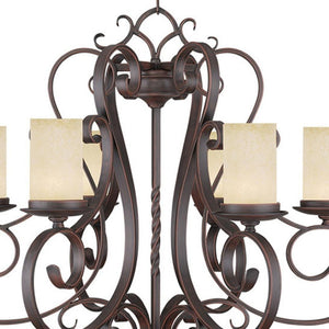HomeRoots Bronze Six-Light Dimmable Chandelier with Cream Shades – Elegant Metal Design for Any Space 687777
