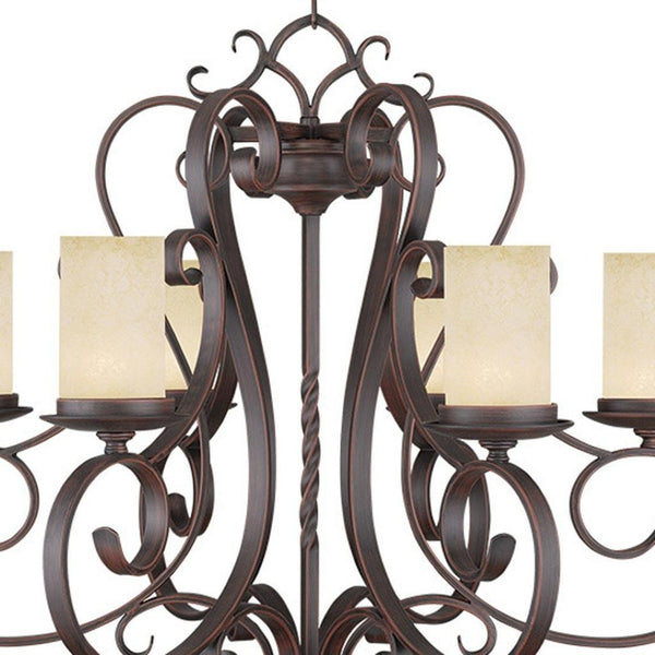 HomeRoots Bronze Six-Light Dimmable Chandelier with Cream Shades – Elegant Metal Design for Any Space 687777