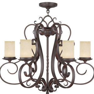 HomeRoots Bronze Six-Light Dimmable Chandelier with Cream Shades – Elegant Metal Design for Any Space 687777