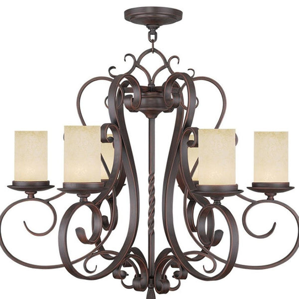 HomeRoots Bronze Six-Light Dimmable Chandelier with Cream Shades – Elegant Metal Design for Any Space 687777