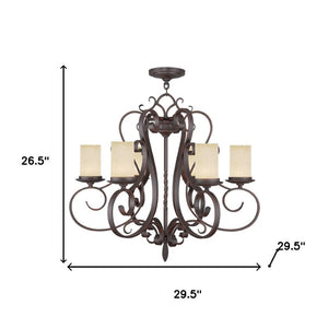 HomeRoots Bronze Six-Light Dimmable Chandelier with Cream Shades – Elegant Metal Design for Any Space 687777