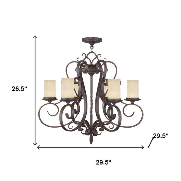 HomeRoots Bronze Six-Light Dimmable Chandelier with Cream Shades – Elegant Metal Design for Any Space 687777