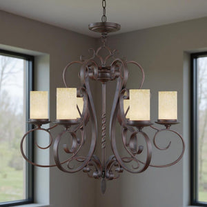 HomeRoots Bronze Six-Light Dimmable Chandelier with Cream Shades – Elegant Metal Design for Any Space 687777