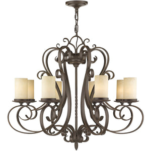 HomeRoots Bronze Elegant Eight-Light Dimmable Chandelier with Stylish Shades for Modern Living Spaces 687778