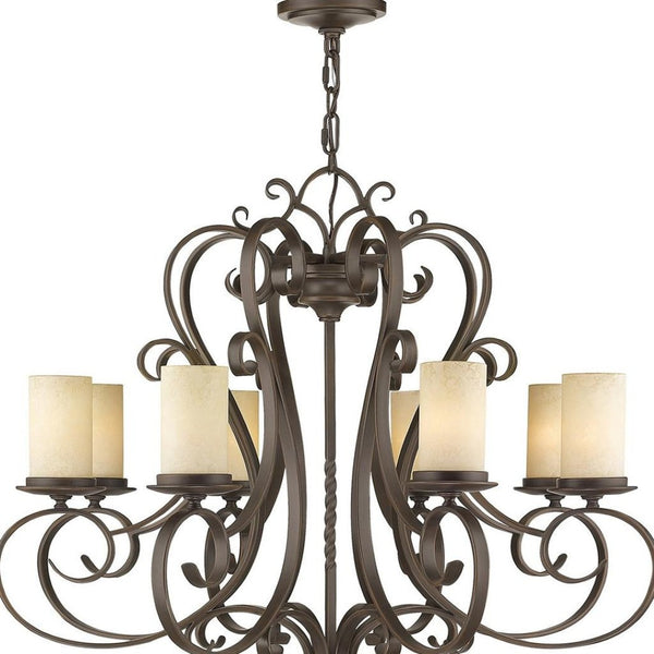 HomeRoots Bronze Elegant Eight-Light Dimmable Chandelier with Stylish Shades for Modern Living Spaces 687778
