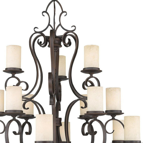 HomeRoots Bronze Multi-Light Dimmable Chandelier - Elegant Shades & Timeless Design for Modern Spaces 687779