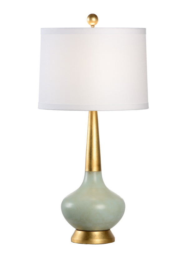 Chelsea House Eden Celadon Glazed Porcelain Table Lamp With Antique Brass Neck And Off-White Linen Shade — Mcm Accent Light 68778
