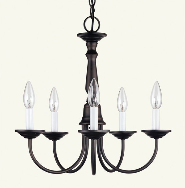HomeRoots Bronze Five-Light Dimmable Chandelier - Elegant Metal Design with Warm Shades for Stylish Spaces 687781