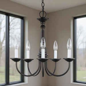 HomeRoots Bronze Five-Light Dimmable Chandelier - Elegant Metal Design with Warm Shades for Stylish Spaces 687781