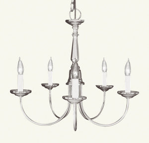 HomeRoots Nickel Five-Light Dimmable Chandelier with Elegant Fabric Shades for Warm, Ambient Illumination 687782