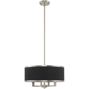 HomeRoots Four Light Dimmable Chandelier with Unique Cylindrical Shades for Elegant Modern Spaces 687783