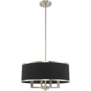HomeRoots Four Light Dimmable Chandelier with Unique Cylindrical Shades for Elegant Modern Spaces 687783