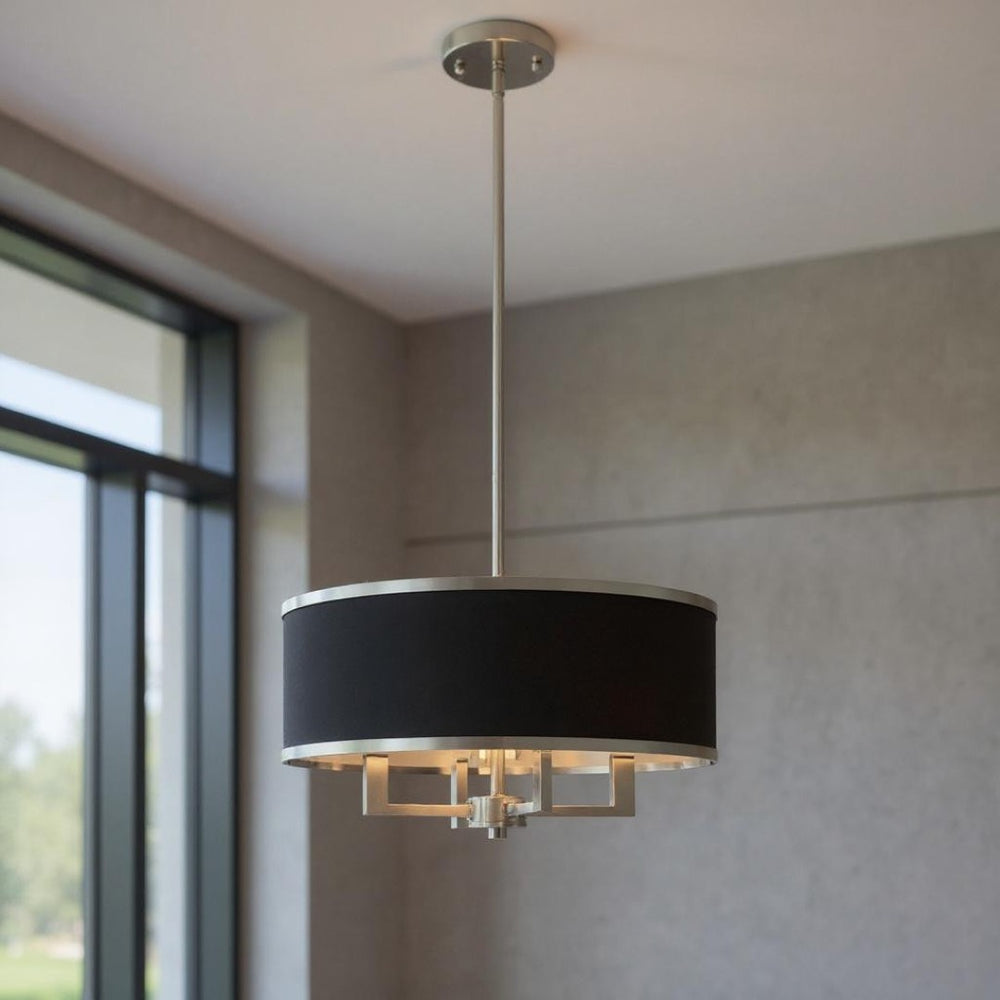 HomeRoots Four Light Dimmable Chandelier with Unique Cylindrical Shades for Elegant Modern Spaces 687783
