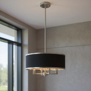HomeRoots Four Light Dimmable Chandelier with Unique Cylindrical Shades for Elegant Modern Spaces 687783