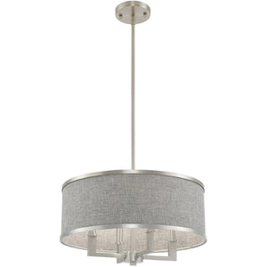 HomeRoots Four Light Dimmable Chandelier - Modern Cylinder Shades, Steel Frame, Ideal for Stylish Spaces 687785