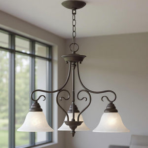 HomeRoots Bronze Three-Light Dimmable Chandelier with Cylindrical Shades for Elegant Home Ambiance & Style 687786
