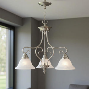 HomeRoots Three Light Dimmable Chandelier - Modern Steel Shades for Customizable Ambiance in Any Room 687787