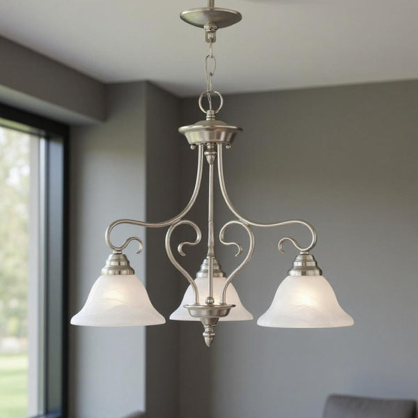 HomeRoots Three Light Dimmable Chandelier - Modern Steel Shades for Customizable Ambiance in Any Room 687787