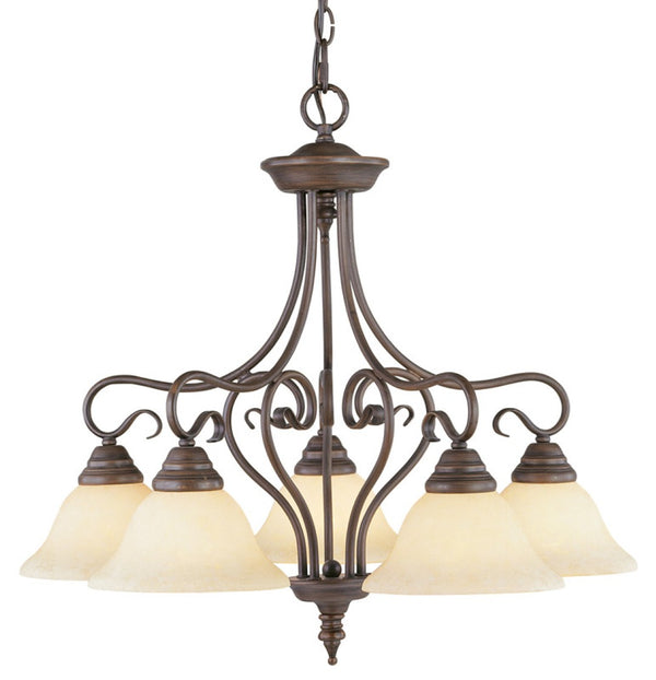 HomeRoots Bronze Five-Light Metal Chandelier - Dimmable Elegance with Cylinder Shades for Modern Spaces 687788
