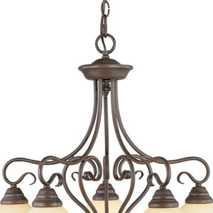 HomeRoots Bronze Five-Light Metal Chandelier - Dimmable Elegance with Cylinder Shades for Modern Spaces 687788