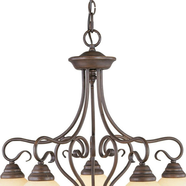 HomeRoots Bronze Five-Light Metal Chandelier - Dimmable Elegance with Cylinder Shades for Modern Spaces 687788