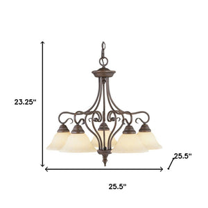 HomeRoots Bronze Five-Light Metal Chandelier - Dimmable Elegance with Cylinder Shades for Modern Spaces 687788