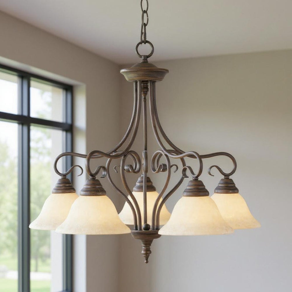 HomeRoots Bronze Five-Light Metal Chandelier - Dimmable Elegance with Cylinder Shades for Modern Spaces 687788