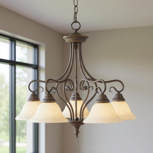 HomeRoots Bronze Five-Light Metal Chandelier - Dimmable Elegance with Cylinder Shades for Modern Spaces 687788