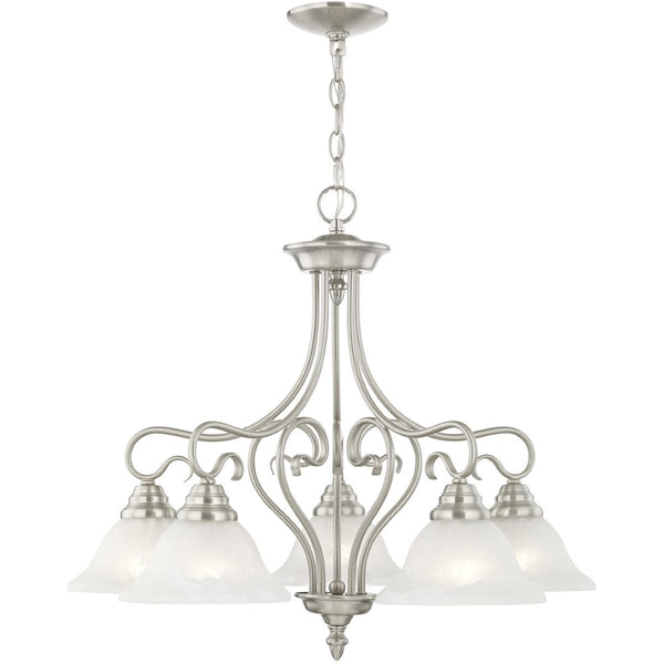 HomeRoots Five Light Dimmable Chandelier - Modern Cylindrical Shades for Stylish Ambient Illumination 687789