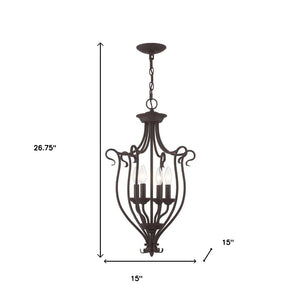 HomeRoots Bronze Four-Light Dimmable Chandelier - Modern Steel Design with Timeless Charm for Any Space 687790