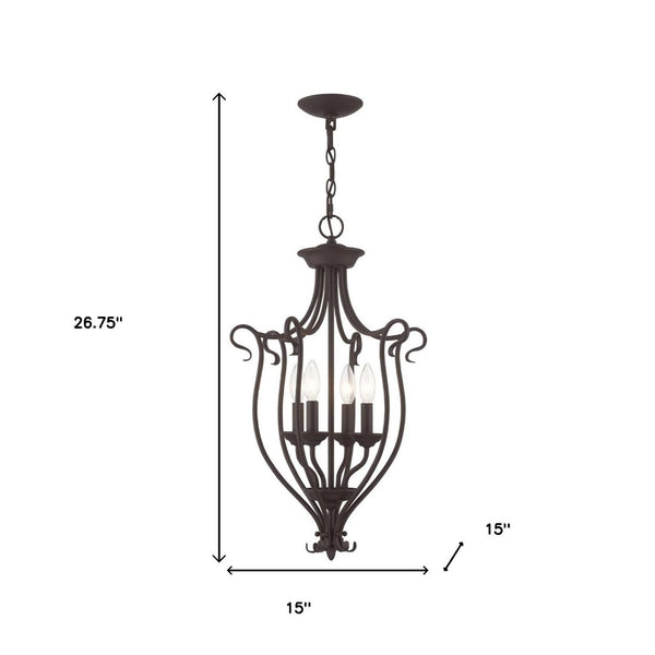 HomeRoots Bronze Four-Light Dimmable Chandelier - Modern Steel Design with Timeless Charm for Any Space 687790