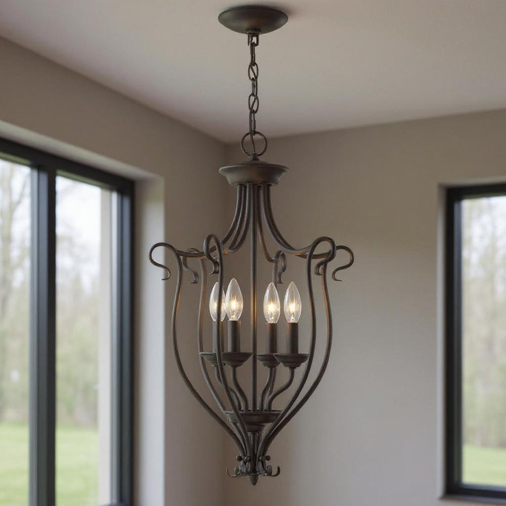 HomeRoots Bronze Four-Light Dimmable Chandelier - Modern Steel Design with Timeless Charm for Any Space 687790