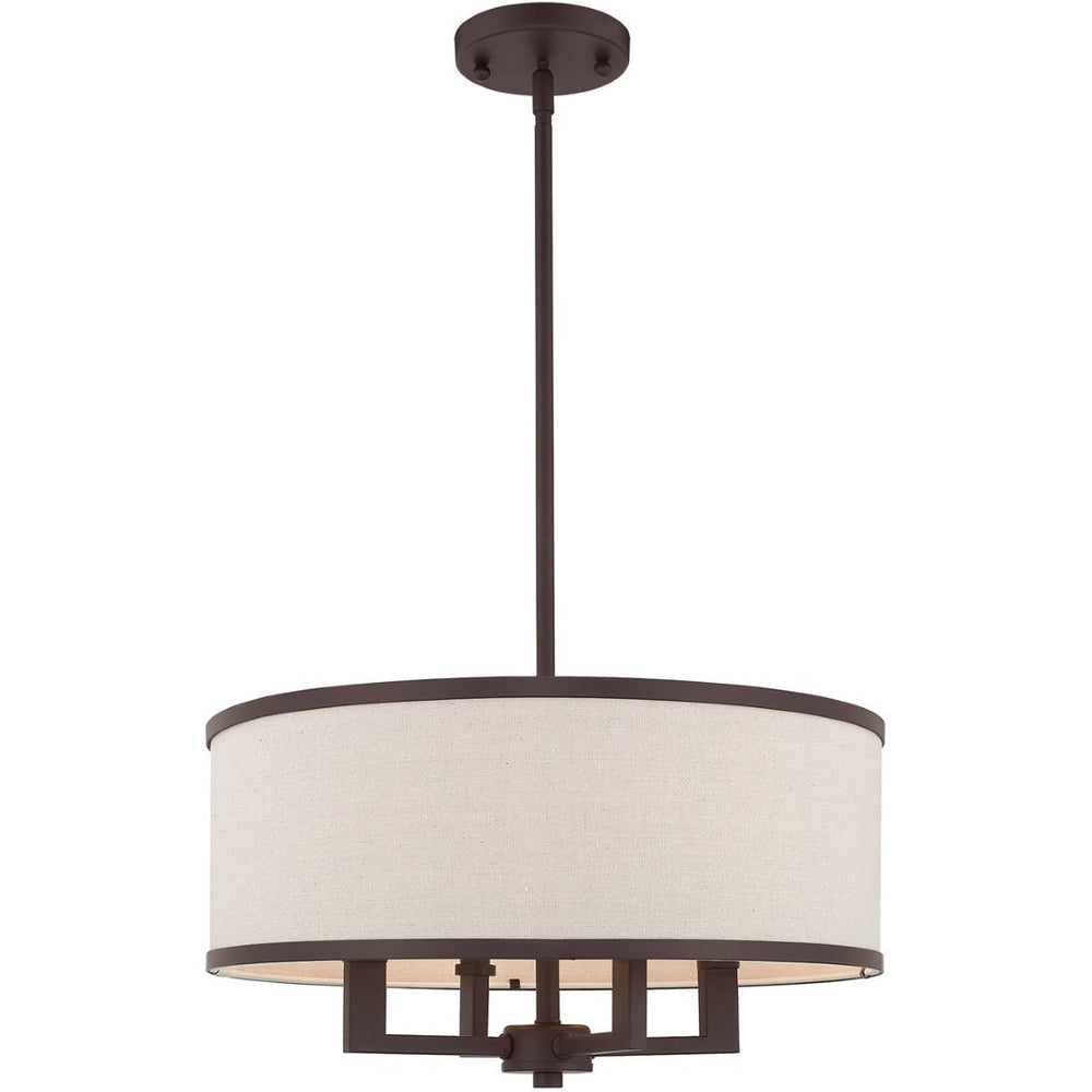 HomeRoots Bronze Four-Light Dimmable Chandelier with Elegant Fabric Shades for Dining & Living Spaces 687791